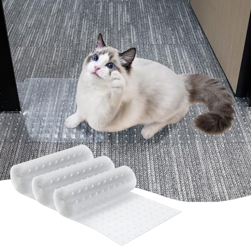 KHS 3PCS Plastic Carpet Protector for Pets, 3.6FT Carpet Scratch Stopper, Stop Cats from Scratching Carpets at Doorways, Easy to Cut Cat Scratch Protector Mat, Plastic Runners - size: 3.6FT(3PC)