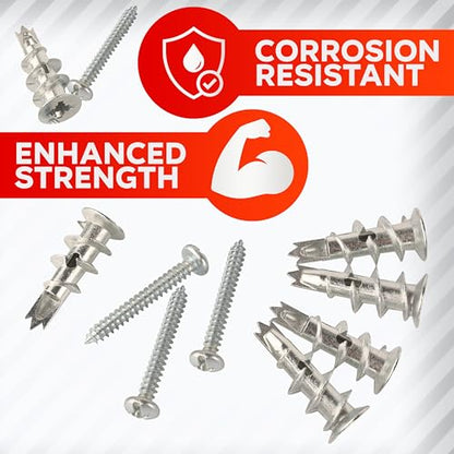 CrimsonMark 120Pcs Zinc Self Drilling Drywall Anchors and Screws kit #8 x 1-1/4”- Metal Wall Anchors for Drywall Heavy Duty, Holds Upto 50lbs – No Drill Hole Required with Dry Wall Screws and Anchors