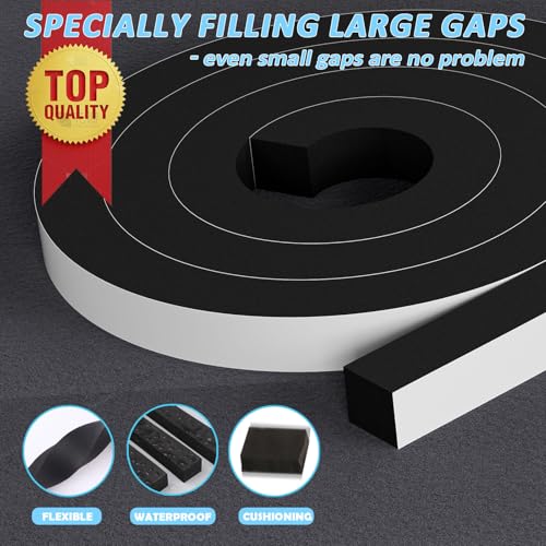 1"×1" EVA Foam Strips with Adhesive Weather Stripping Tape Larger Foam Weather Stripping Strip for Large Gap Insulation (1"×1",13FT,Black) - color: Black, size: 13ft (1"×1")