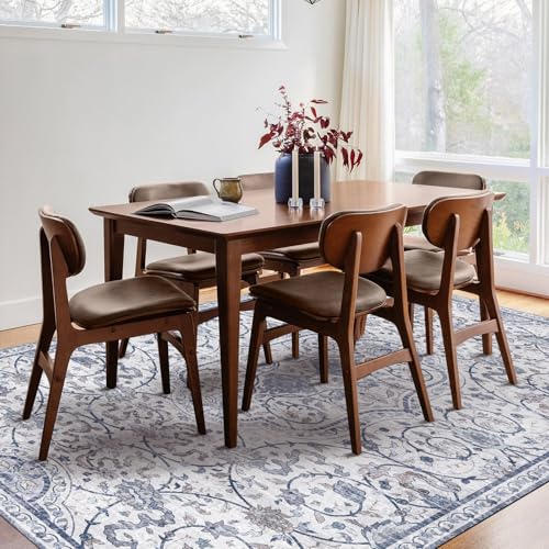 Area Floor Mat for Under Dining Table, 4'x6' Waterproof Vintage Print PVC Floor Rug for Bedroom Kitchen, Stain Resistant Non-Slip Rug for Living Room, Easy Clean Desk Chair Mat for Home Office Decor - color: Floral, size: 4' x 6'
