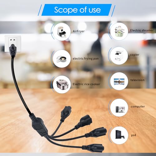 3 Prong 1 to 4 Outlet Power Cord Splitter Cord, 1.6FT 16AWG 10A/1250W, NEMA 5-15P to 3X NEMA 5-15R Y Style 3-Outlet Extension Cord for Home, Room, Office (Black) - style: 1 to 4 Power Cable (19.68in)