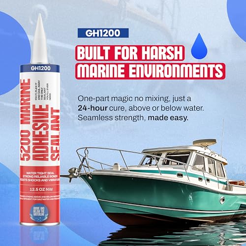 GH1200 5200 Marine Sealant White - 12.5 Oz Smoothly Dispenses Marine Adhesive with Caulk - Above & Under Water Sealant - Marine Glue Waterproof & UV Resistant - Fast Curing Permanent Seals - style: 12.5 Oz White