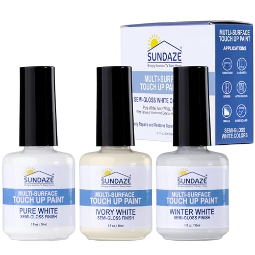 Sundaze Semi-Gloss White Touch-Up Paint Pen Kit - Wall, Kitchen Cabinet, Furniture, Wood Door Touch Up - 3 Color Shades, Instantly Repair & Restore Scratches, Chips, Stains - Mix Perfect Color Match