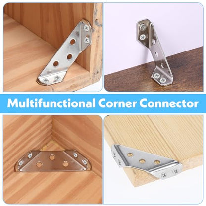 50Pcs Universal Stainless Steel Furniture Corner Connector – Heavy-Duty Silver Angle Brackets with 350 Screws for Shelves, Cabinets, Tables & Chairs