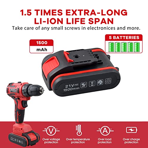 jar-owl Powerful Brushless Motor 21V Cordless Drill Set, 319 in-lb Torque, 0-1350RMP Variable Speed, 10MM 3/8'' Keyless Chuck, 25+1 Clutch, 1.5Ah Li-Ion Battery & Charger for Home Tool Kit - style: 21V Brushless Motor Red