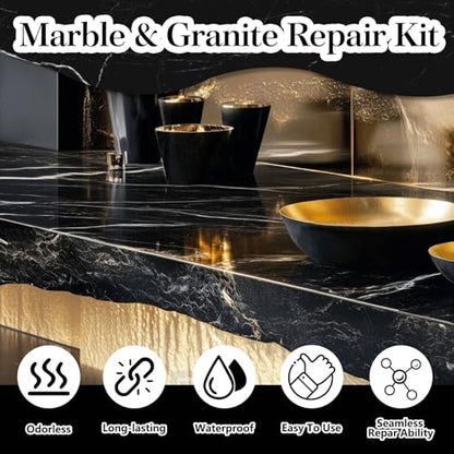 Black Quartz Countertop Repair Kit, Professional Tile, Marble and Granite Repair Kit for Edge Chips, Cracks, Scratches and Holes on Quartz, Marble, Porcelain and Other Stone Surfaces