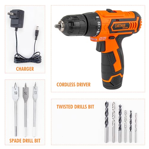 CARTMAN Power Tool Combo Kits with 12V Cordless Drill, Professional Household Home Tool Kit Set, DIY Hand Tool Kits for Garden Office House Repair, with a Robot Style Carry Box - style: 198 PC