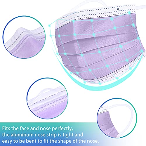 Disposable Face Mask 4-Ply for Adult, Soft Face Masks, Breathable Safety Mask… - color: Purple