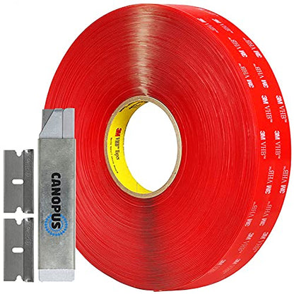 CANOPUS Double Sided Mounting Tape, Strong & Heavy Duty, Permanent Clear 4910, for Indoor Outdoor Fixing, DIY Crafts, LED Lights, Car Glass, Home & Office Walls Decoration, 1in x 15ft, Made in USA - size: 1in x 15ft