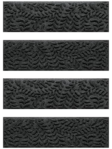 WaterHog Boxwood Stair Treads for Indoor Ourdoor Stairs, Absorbent All-Weather Stair Runner with Rubber Backing, Dirt & Moisture Trapper, Easy Clean Mat, Made in USA, 8.5"x30", 4pcs, Charcoal - color: Charcoal