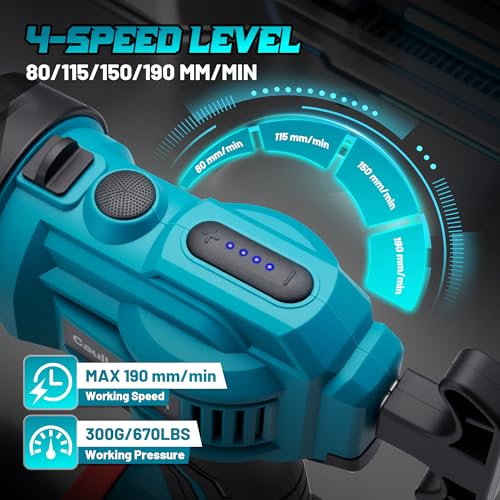 Electric Caulking Gun Cordless with 21V 2 * 2000mAh Rechargeable Batteries, 4 Adjustable Speeds up to 190 mm/min, 450LM built-in LED Light, 9 Pcs Silicone Caulking Tools set for Filling, Sealing