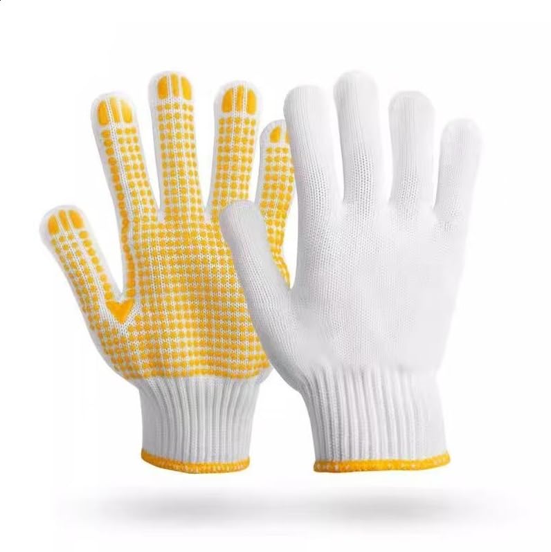 Safety Work Gloves with Anti-slip Dots 12 Pairs White Polyester Knitted Gloves for Garage Warehouse Industrial Gardening - color: Yellow