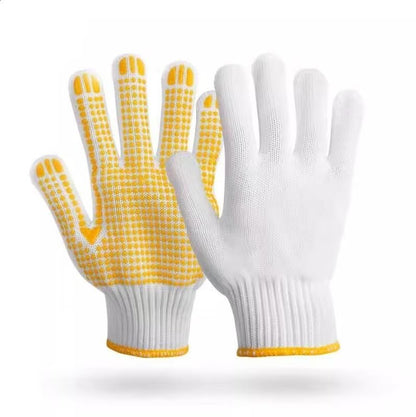 Safety Work Gloves with Anti-slip Dots 12 Pairs White Polyester Knitted Gloves for Garage Warehouse Industrial Gardening - color: Yellow