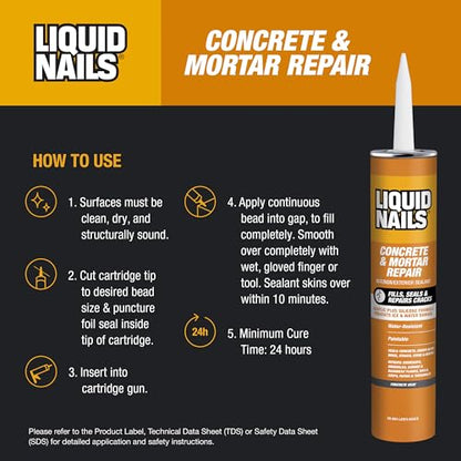 Liquid Nails Tough Repair 10.3 oz. Gray Interior and Exterior Concrete and Mortar Repair Adhesive