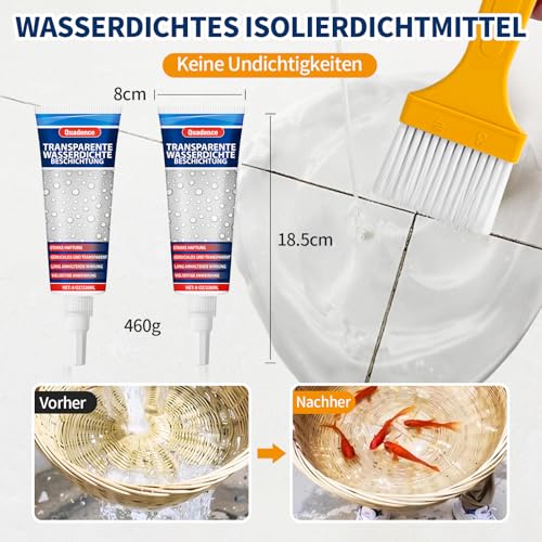 Polyurethane Waterproof Coating, Quadence Invisible Waterproof Sealant Transparent Anti-Leaking Insulation Adhesive for Roofs, Walls, Bathroom, Shower, Window Sills, Indoor & Outdoor Sealant 460ml