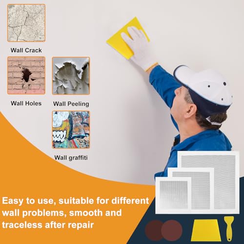 succulentlovers 8Pack Drywall Repair Kit, 6/8/12/12 Inch Dry Wall Patch Kits for Large Holes with Scraper & Sandpapers,Heavy Duty Self-Adhesive Mesh Drywall Hole Sheetrock Repair Kit for Wall Ceiling
