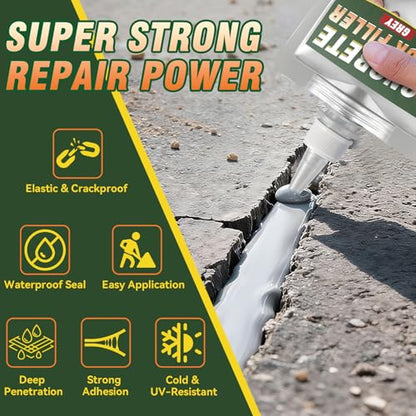 Concrete Crack Filler, High Elasticity Cement Crack Waterproof, Self Leveling Concrete Crack Filler for Driveway, Walkway, Patio, Joint, Indoor and Outdoor - Grey - size: 200g