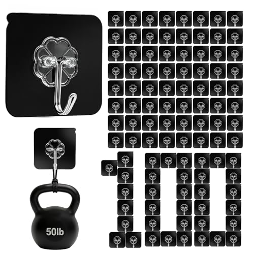 DDMY Heavy Duty Hooks Self Adhesive Hooks Newly Black Sticky for Hanging 100 Pack Waterproof Wall and Ceiling Hook with Reusable Adhesive for Shower, Kitchen, Hang Picture, Decorations,RV, No Damage - color: Black, size: 100 Pieces