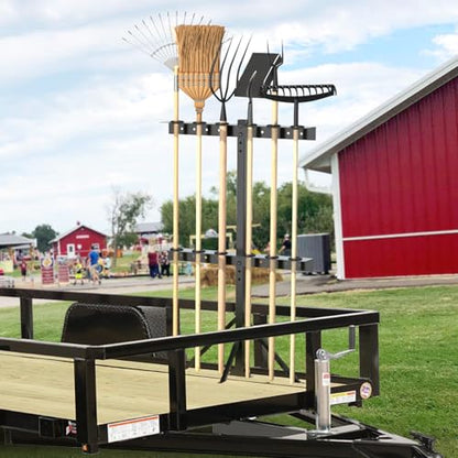 Utility Trailer Tool Rack, Shovel Rack for Truck, Rake Shovel Holder Landscape Hand Tool Accessories for Trailer Truck with 6 Rubber Holes with Brackets, Black - size: 6 Hole Tool Rack