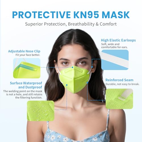 Akgk KN95 Face Mask 50 PCS, Breathable Protection 5-Ply Green Masks, Cup Dust Safety - color: Green