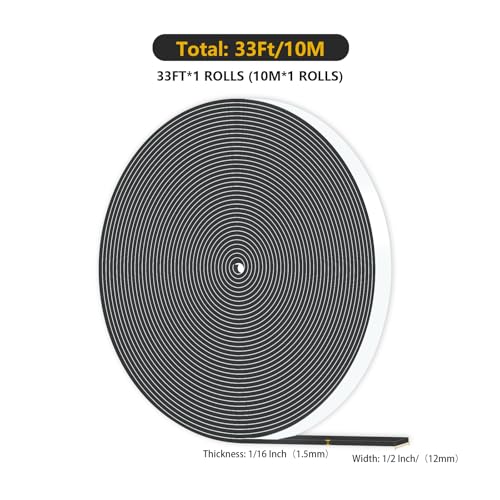 Weather Stripping,Weather Stripping for Door,Strong Adhesive, Lightproof, Soundproof Foam,Door Seal Strip for Door Frame,Window Frame,Sliding Door (Black,1/2 in x 1/16 in x 33Ft) - size: 1/2 In x 1/16 In x 33Ft