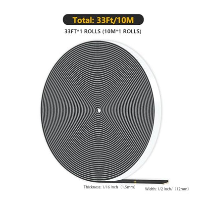 Weather Stripping,Weather Stripping for Door,Strong Adhesive, Lightproof, Soundproof Foam,Door Seal Strip for Door Frame,Window Frame,Sliding Door (Black,1/2 in x 1/16 in x 33Ft) - size: 1/2 In x 1/16 In x 33Ft