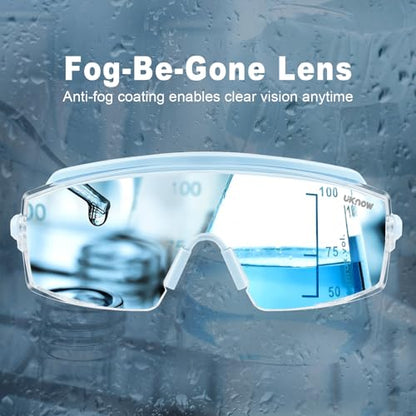 UKNOW Safety Goggles Over Glasses, Anti Fog Safety Glasses with Clear Wraparound Lens, ANSI Z87.1 Protective Eyewear - color: Sky Blush