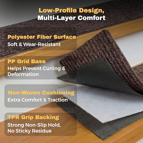 MBIGM Non-Slip Carpet Stair Tread Mat 30" x 30" Landing Rug-Matching Mat Non-Skid Safety Rug Slip Resistant - Brown - color: Brown, size: 2'6" x 2'6" - 1 pcs