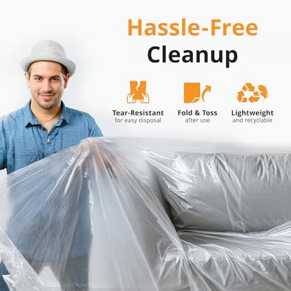 PRIMAX Clear Plastic Drop Cloth 9x12 ft (24 Pack) – Waterproof Painters Plastic Sheeting for Painting, Furniture Covers & Dust Protection – Easy Cleanup, Mess-Free Solution for Painting or Renovations - size: 9' x 12' - 24 pack
