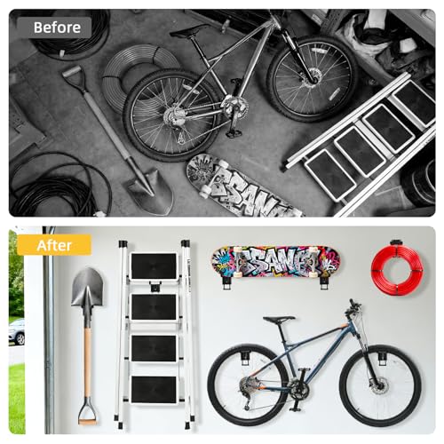 2 Pack Garage Hooks Heavy Duty Steel Garage Storage Hooks Two-Tire Wall Hooks for Organizing Tools Ladders Tires Bikes Garden