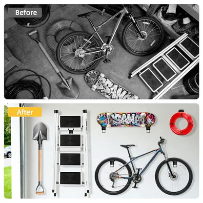 2 Pack Garage Hooks Heavy Duty Steel Garage Storage Hooks Two-Tire Wall Hooks for Organizing Tools Ladders Tires Bikes Garden