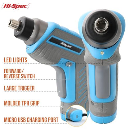 Hi-Spec 35pc Blue Tool Kit with 3.6V USB Electric Screwdriver and Drill set. Complete General Tool Set - color: Blue, size: 35 Pieces