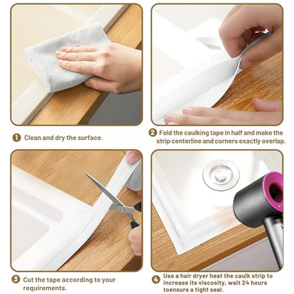 Caulk Tape Waterproof Self Adhesive, 2 Rolls Toilet Caulk Sealing Strip, Bathtub Caulking Sealant Tape for Kitchen, Bathroom, Countertop, Sink, Floor Wall Edge Protector(1.5" x 10.5Ft) - style: 2Pcs-White