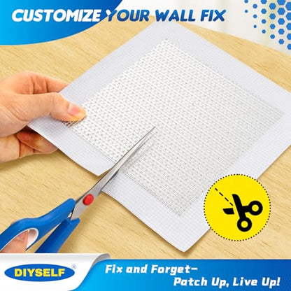 DIYSELF Drywall Patch, 21 PCS Drywall Repair Kit with 2×10", 2×8", 2×6", 8×4" Self-Adhesive Mesh Patches, Putty Scraper, Sanding Pads & Sponge, Dry Wall Patch Kit for Bathroom, Nail Holes, Outlets - size: 21 Pack