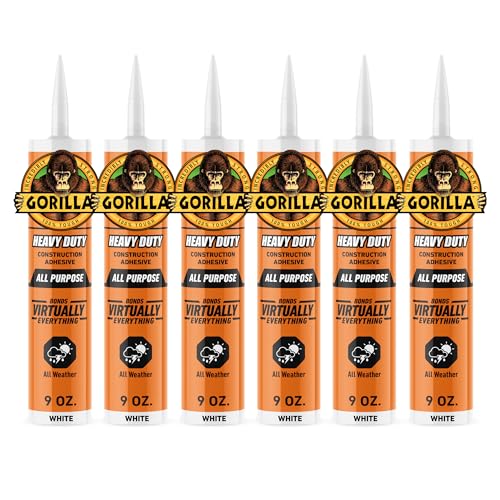 Gorilla Heavy Duty Construction Adhesive, White Glue, 9 Ounce Cartridge (Pack of 6) - Gap Filling and Waterproof - size: 9 Ounce (Pack of 6)