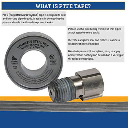 Gasoila Nickel PTFE Thread Seal Tape – Professional-Grade, 1/2 Inch x 600; Inch, High-Density Thread Tape for Stainless Steel Pipes– Leak-Proof Seal, Non-Toxic - size: 1/2 Inch x 600 Inch Roll- 1 Pack