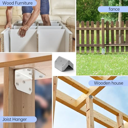 Yuleimy 4 Inch Wide L Brackets Corner Mount, 90° Angle Iron with Holes, 2x4 Galvanized Corner Brace, Gusset Angle Bracket for Wood Fence, Deck Post, Shelves, Beams, Beds, Silver (15 PCS) - size: 15PCS Silver