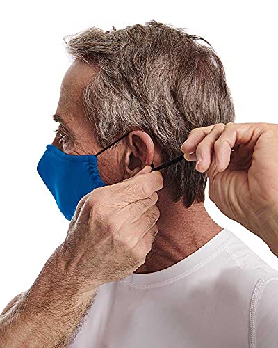 Tommie Copper Community Wear Face Masks I Double Lined, Copper Infused, Ear Straps & Nose Wire, Face Covering (Pack of 2) - style: Black & Cobalt Blue