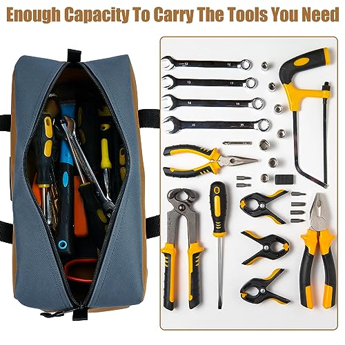 MELOTOUGH Tool Tote Bag Small Canvas Tool Bag with Zipper Combo Kit-Includes 2 Medium Tool Organizer Bags for Electrician,Plumbing,Technician,HVAC(14 inch,Tan) - color: TanGrey