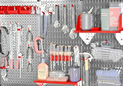 Wall Control 30WRK400GVR 4-Feet Metal Pegboard Standard Tool Storage Kit with Galvanized Toolboard and Red Accessories - color: Galv/Red