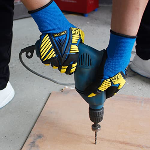 3 Pairs Work Gloves, Impact Resistant Gloves with Rubber for Men Women, Nitrile Palm Touch Screen Cut Resistant Glove, Durable Mechanic Heavy Duty Impact Gloves for Construction Gardening DIY - size: Large