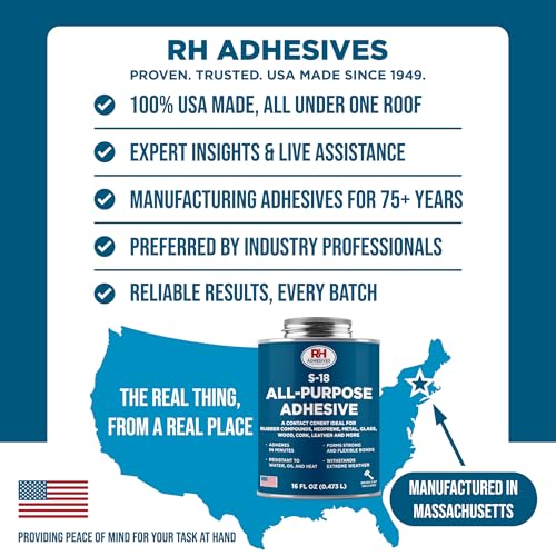 S-18 All-Purpose Adhesive, 16 oz. can - Multi-Purpose, Rubber, Metal, Leather, Felt, Wood, Neoprene, Glass, Flexible, Waterproof, Long Lasting - RH Adhesives - size: 16 oz