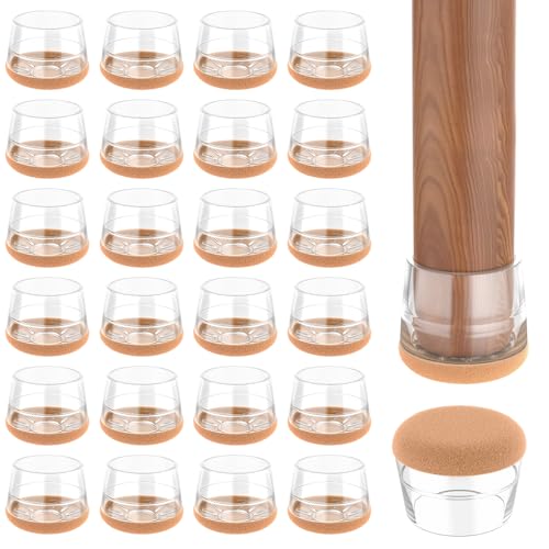 yomanta 24 PCS Silicone & Felt Chair Leg Floor Protectors - Scratch Proof & Noise Reducing Furniture Caps for Hardwood Floors - Round L Fits 1 4/16" to 1 6/16" (32–35mm), Clear - color: Clear, size: Round L (Fit 32–35mm)