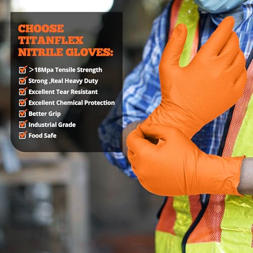 TitanFlex Heavy Duty Orange Industrial Nitrile Gloves with Raised Diamond Texture, Latex Free (6mil/8mil) - color: 04 6mil (100ct), size: XX-Large