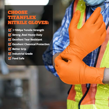 TitanFlex Heavy Duty Orange Industrial Nitrile Gloves with Raised Diamond Texture, Latex Free (6mil/8mil) - color: 04 6mil (100ct), size: XX-Large