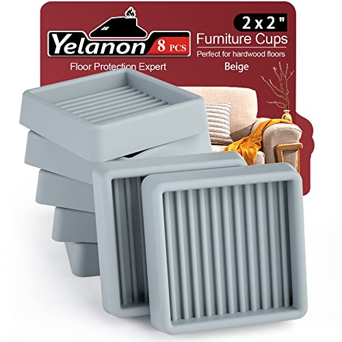 Yelanon Furniture Coasters - 8 Pcs 2” Furniture Caster Cups - Non Slip Furniture Pads Hardwoods Floors - Non Skid Grippers Rubber Furniture Feet Anti Slide Floor Protector for Bed Couch Stoppers - color: 8pcs2"square Gray