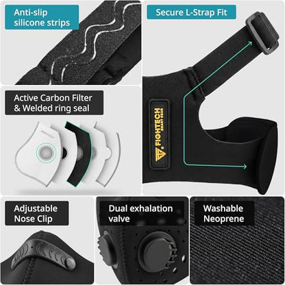 FIGHTECH Dust Mask – Reusable Face Mask with Carbon Filters & Air Valves for Woodworking, Construction & Moving