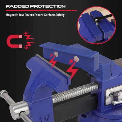 Heavy Duty Bench Vise 4.5 Inch: Table Clamp Woodworking Vice Press Drill Tools Workbench Wood Metal Pipe Work Shop Block Swivel Slide Cross Welding Machine Kit Milling Grip Precision Magnetic Jaw Pad - style: 4.5" Multi-Purpose + Magnetic Pads