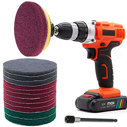Power Scrub Pads Drill Attachment, GOH DODD 15 Pieces 5 Inch Headlight Restoration Kit Cleaning Kit Scouring Pads with Baker and Universal Shaft for Kitchen, Bathroom, Grout, Carpet, Tub, Grill, Tile - size: 5 Inch 15 Pieces