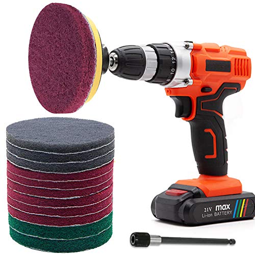 Power Scrub Pads Drill Attachment, GOH DODD 15 Pieces 5 Inch Headlight Restoration Kit Cleaning Kit Scouring Pads with Baker and Universal Shaft for Kitchen, Bathroom, Grout, Carpet, Tub, Grill, Tile - size: 5 Inch 15 Pieces